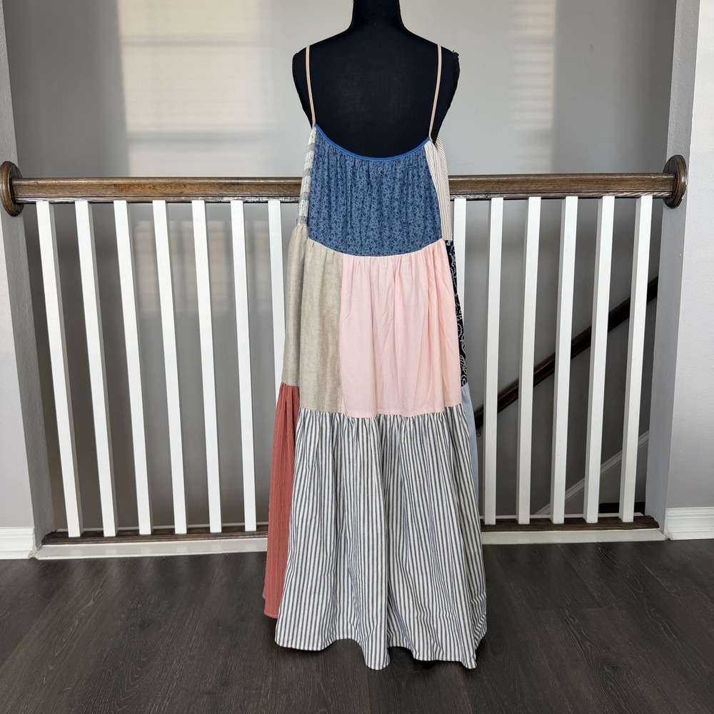 LA Reunion Patchwork Tiered Maxi Dress Neutral Boho Size 1 Small Cottage Romance - Picture 3 of 10